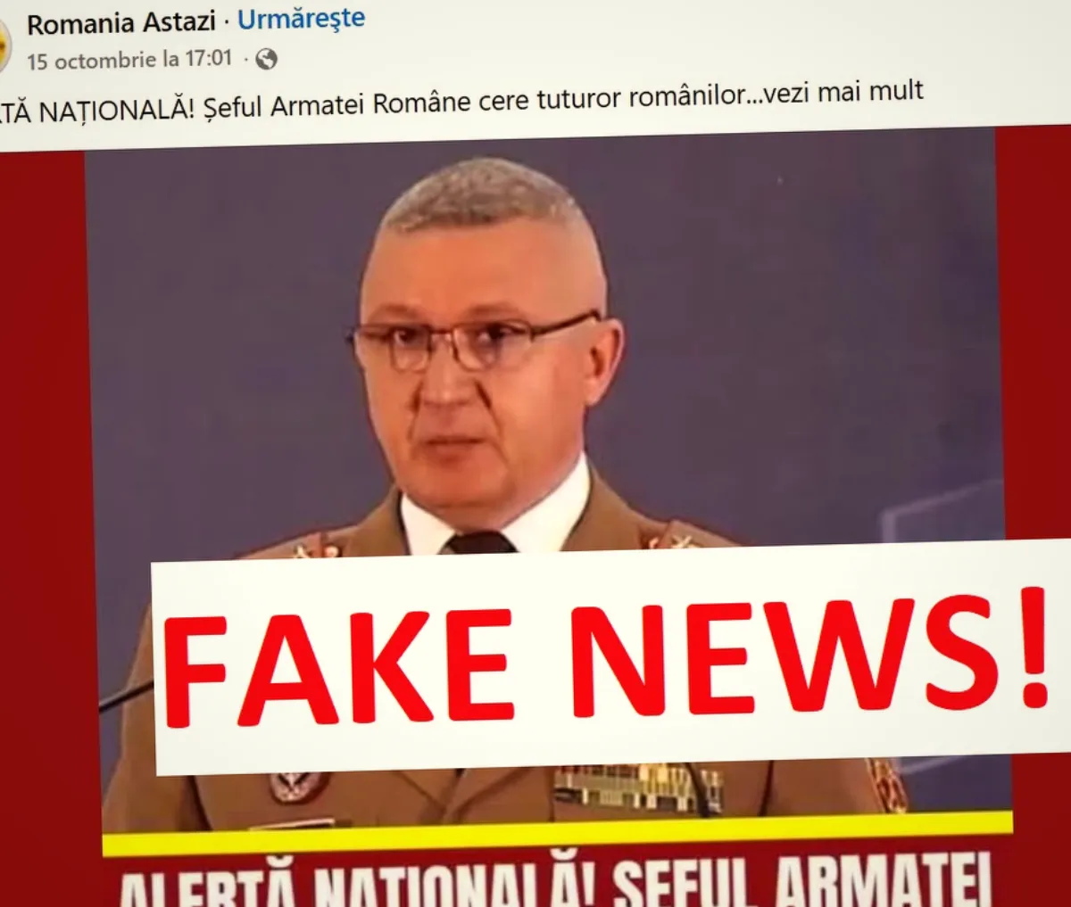 Campanie de fake news pe Facebook cu declarații false ale șefului Armatei